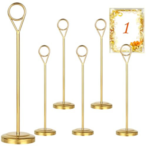 LOLYSIC Lot de 6 supports de numéros de table pour mariage, 20,3 cm, robustes et antidérapants pour numéros de table, photos, photos, cartes de nom, tables de fête, réception, restaurant, doré