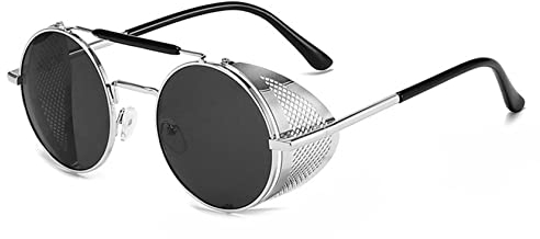 besbomig Retro Rund Steampunk Sonnenbrille für Damen Herren Polarisiert UV Schutz - Hippie Metallrahmen Festliche Partybrille Fasching Brillen Modeaccessoire
