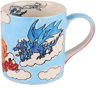 Mila Keramik Kinder-Becher Dragon Time märchenhafte Tee- und Kaffee-Tasse mit Drachen-Motiven handbemalt spülmaschinenfest fair produziert farbenfrohes Geschenk
