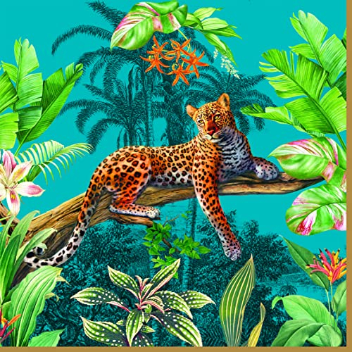 20 Servietten Ausgeruhter Leopard im Dschungel | Urwald | Tiere | Tischdeko | Decoupage | Serviettentechnik 33x33cm
