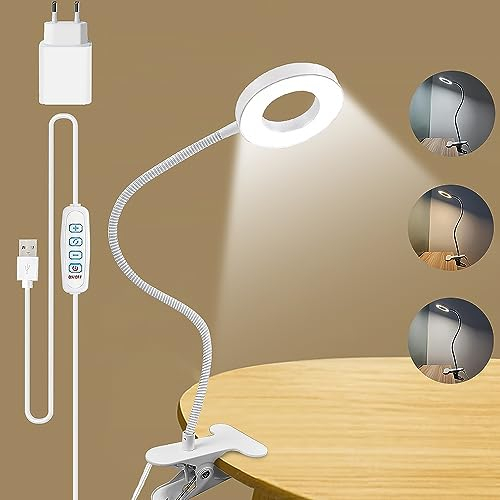 ZEYACHAN Lampe de Bureau, 3 Modes d’Éclairage &10 Niveaux Dimmable, Lampe de Lecture à Pince pour Lire et Travailler, Avec Chargeur USB,Bras d'éclairage Rotatif à 360 Degrés