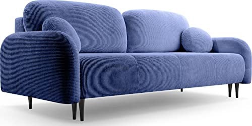 WFL GROUP Sofa mit Bettkasten - Schlafsofa mit Schwarze Holzbeinen - 3-Sitzer Sofa Couch mit Schlaffunktion Bettfunktion Skandinavisch Polstergarnitur - Blau