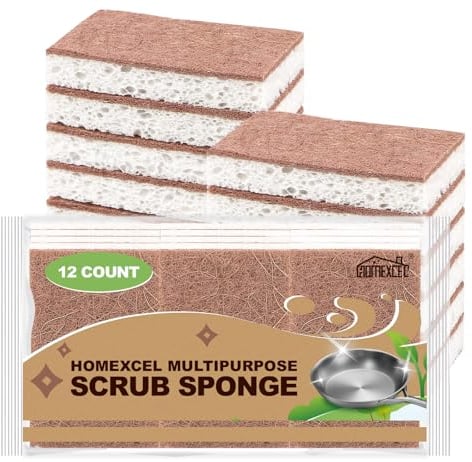 HOMEXCEL Set de 12 esponjas de Cocina Naturales, de Doble Cara, Resistente a los arañazos, Esponja de celulosa Segura para sartenes antiadherentes