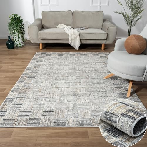 MY-RUG Teppich Ola rechteckig Creme 230 x 160 cm Wohnzimmerteppich, Badezimmer oder die Küche in Beige Grau und leicht flauschig