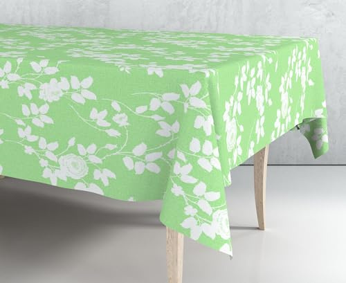 Exma Wachstuch-Tischdecke, PVC, schmutzabweisend, wasserdicht und strapazierfähig, pflegeleicht, Tischdecke für Küche und Wohnzimmer, 100 cm x 140 cm, grüne Blumen