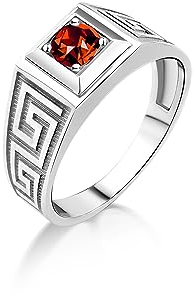 BySilverStone Jewelry Roter Rubinstein Cooler Herrenring Aus Sterlingsilber, Klarer Rubinstein-Siegelring Für Männer, Handgefertigter Rubin-Edelstein-Herren-Geschenkschmuck