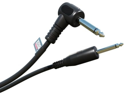 rhinocables - 6.35mm Mono Jack Cable | Straight to Right Angle Design | Electric Guitar, Bass, Keyboard Amp Connection | Tangle-Free PVC | ¼” Male-Male TS, 1.5m