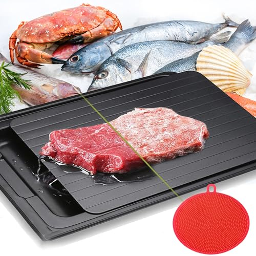 WDEC Defrost Tray Thaw Board Plate, Thaw Plate with Drip Tray, Fast Defrosting Tray, Fast Thawing, Chopping Board for Kitchen Frozen Food, No Electricity Required (29.5 * 20.5 * 0.2cm)