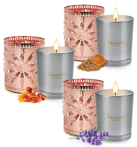 Duftkerzen Geschenke für Frauen 6er-Set, Kerzen 5,64 Unzen * 3 große Duftkerzen mit 3 Metall-Kerzenhaltern, 200 Stunden lang anhaltende Kerze aus natürlichem Sojawachs, Geschenk für Valentinstag