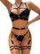 Mingnos Strapsen Dessous-Sets für Damen Sexy Unterwäsche Outfit Kropfband Bügel BH und Slip mit Strumpfband Reizwäsche 6 Teilig Schwarz, S