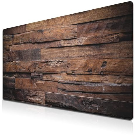 Samgula Tapis de souris de jeu pour ordinateur, tapis de bureau XXL, tapis de souris imperméable et antidérapant en caoutchouc, 90 x 40 cm, pour travail/jeux/bureau, bois foncé, planche en bois