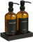 Glass Soap Dispenser with Pump and Concrete Tray | Vintage Soap Dispenser Bathroom and Kitchen Set w. Dish Soap, Hand Soap, Lotion Waterproof Labels (Black Concrete Tray, Amber Bottles + Black Pumps)