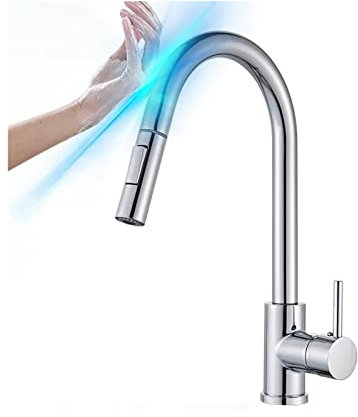 Robinets De Cuisine En Or Brossé Avec Capteur Tactile Extractible, Rotation À 360 °, Robinet De Cuisine Intelligent, Robinet À Capteur, Mitigeur À Poignée Unique Offrant Un Nettoyage Efficace (Capteu