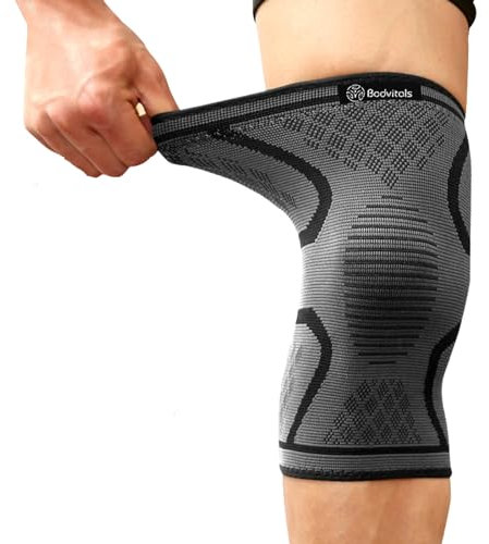 BODVITALS Knee Brace Compression Sleeve | Sports Knee Sleeve for Men and Women | Knee Brace for Running, Indoor & Outdoor Sports, Gym, Cycling, Football, Basketball and Weightlifting (Black, L)