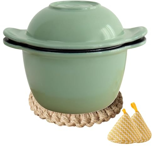 DYHQQ Casserole en Fonte avec couvercles Cocotte Ronde, Robuste Marmite en Fer émaillé 2,3 L, cocotte 22 cm Moule à Pain Isotherme