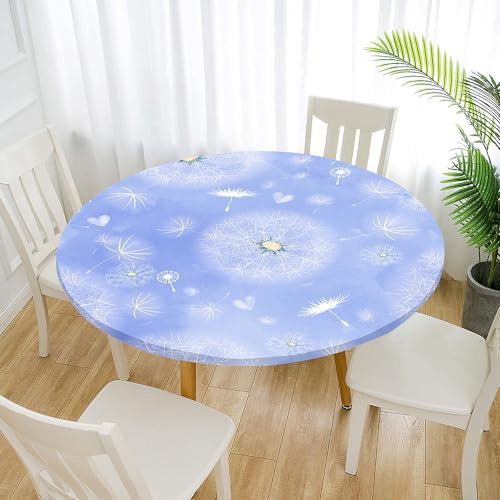 Morbuy Rund Tischdecke Elastisch, Löwenzahn Drucken Lotuseffekt Tischdecke Rund Tischdecken Abwaschbar Gartentischdecke Indoor Outdoor Tischtuch (Für Tisch 70-80 cm,Blau)