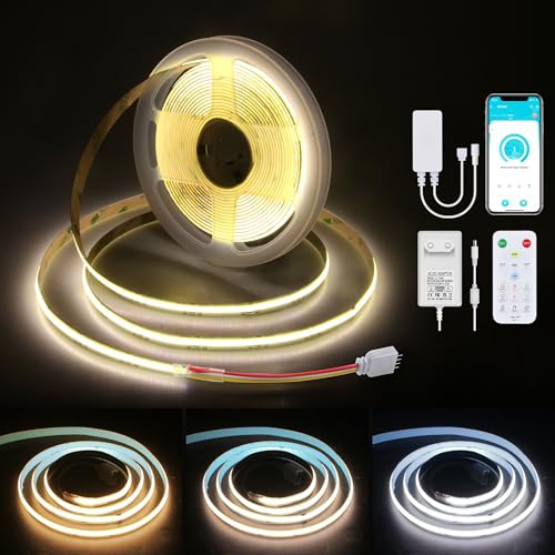 ALITOVE 5M LED Streifen 24V Abstimmbar Weiß 2700K~6500K mit APP-Steuerung | RF Fernbedienung, Lichtband LED Selbstklebend, Flexibel 608LEDs/M, Für DIY Unterschrank Beleuchtung Küche TV