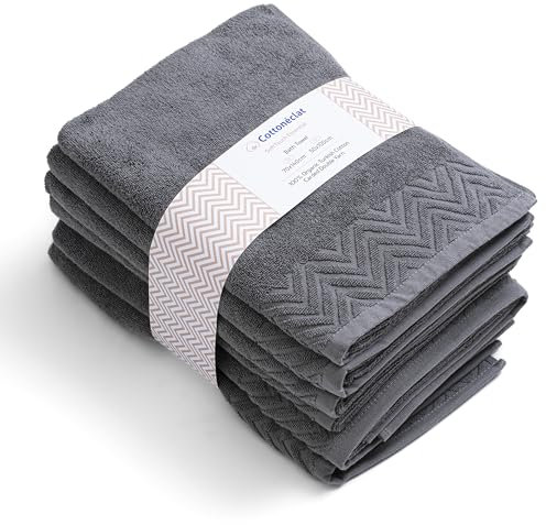 Cottoneclat 100% Organic Turkish Cotton Bath Towel Set of 6, 2 Bath + 4 Hand Towels, Softer & Durable Carded Double Yarn, Quick Drying and Highly Absorbent, SoftTouch Essential,Dark Anthracite