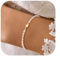 JIOLINK Perlenarmband Damen, Armband Perlen mit Herz-Abstandsperlen, Verstellbare Kette aus Vergoldetem Edelstahl, Perlenarmbänder und Herzanhänger für Geburtstag, Valentinstag, Muttertag