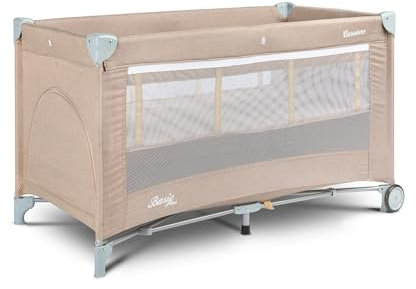 CARETERO Basic Plus Baby Reisebett mit Matratze 120x60 cm - Faltbares Reisebett für Babys bis 15 kg - Ab Geburt bis 4 Jahre - Inkl. Transporttasche - Beige