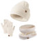 MARUKO Wintermütze Mütze Schal Handschuhe Set für Kinder, Mädchen Jungen Halswärmer Touchscreen Fäustlinge Weiches Fleece Futter Elastisch Sport Outdoor Geschenke für Kinder (Beige)