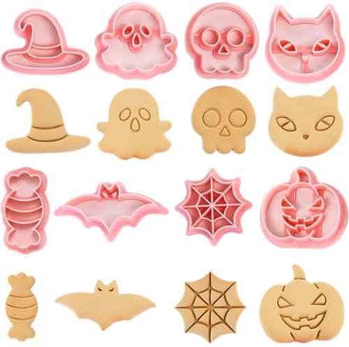 Formine Biscotti Halloween 8 Pezzi 3D Plastica Timbro per Biscotti Set Halloween Tagliabiscotti Halloween Biscotti Forme Pipistrello Spettro Castello Zucca DIY Cottura Deco