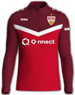 JAKO VfB Stuttgart Zip Trainingstop Iconic rot VfB 1893 Shirt Training Jersey, Größe:M