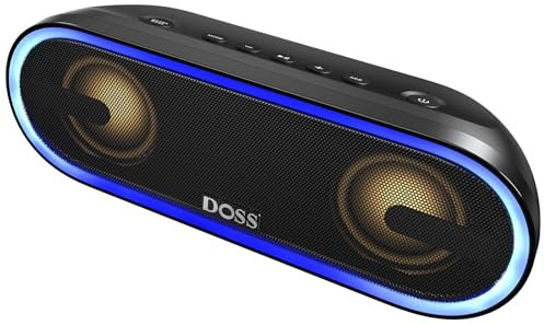 DOSS SoundBox Pro+ P300 Bluetooth Speaker with 40W Stereo Sound, Extra Bass, IPX6 Waterproof, TWS Pairing, Diverse Lights Show, 20H Playtime, Portable for Party, Camping, Beach-Black