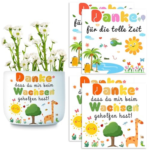 DADAPANGHU 4PCS Aufkleber für Den Blumentopf, Abschiedsgeschenk Erzieherin, Danke, Dass du Mir Beim Wachsen Geholfen Hast, Abschiedsgeschenk Kindergarten, Erzieherin Geschenk, Danke für Kindergarten