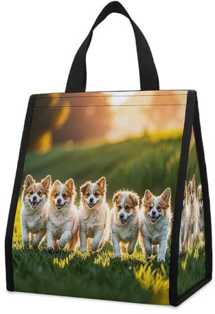 RKJVB Lunchtasche, wiederverwendbare Lunchtasche, Happy Little Dog, Lunchbox für Erwachsene, Damen, Herren, faltbare Lebensmittel-Handtasche, isolierte Tasche für Arbeit, Strand oder Reisen