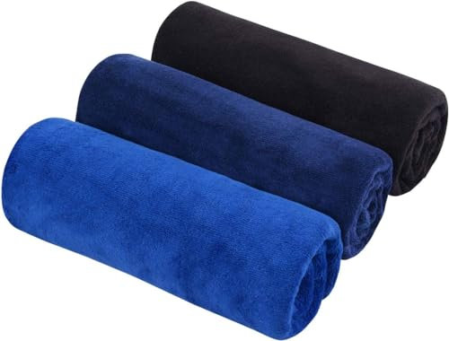 BW&HM Sporthandtuch, Schweißhandtuch, schnell trocknend, saugfähig, Mikrofaser, Sporthandtücher für Männer und Frauen, 40 x 80 cm, 3 Stück, Marineblau + Blau + Schwarz