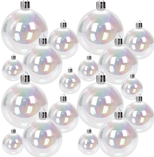 18 PCs/Set Clear Ornament Bugs Clear B.Ubles 4-Größen elektroplierte Kunststoff-Irisierende Ornamente Weihnachtsbällchen mit hängenden Ringen Weihnachten Kugeln für Geburtstag Weihnachtsbaumdeko