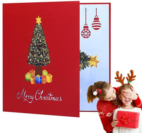 leryveo Pop-Up-Weihnachtskarten,Weihnachts-Pop-Up-Karten - Pop-Up-Karten -Weihnachtskarte - Vintage Weihnachtskarten, Weihnachtsbaum aus Papier für Tochter