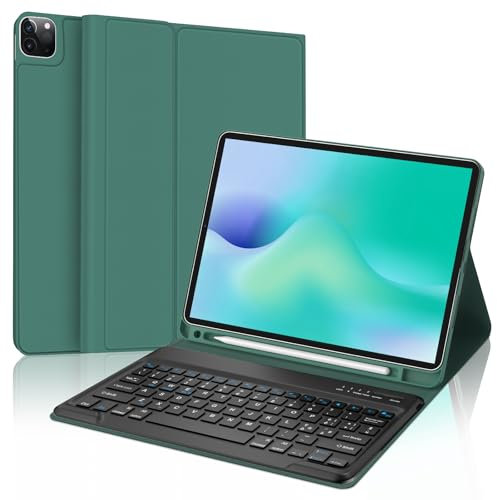SENGBIRCH Custodia con Tastiera per iPad Pro 12,9 6ª/5ª/4ª/3ª Generazione, Layout Italiano QWERTY Rimovibile Wireless Bluetooth Tastiera, Custodia con Portapenne Supporta Ricarica, Verde scuro