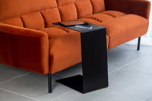 Tubibu C Design Metall Beistelltisch Schwarz, Beistelltisch Couch C Form aus hochwertigem pulverbeschichtetem Stahl, Exklusiver Couchtisch, Sofatisch, Modern, Nachttisch (Black, Large)