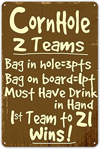 Retro Tin Sign Vintage Metal Tin Sign Cornhole Rules for Cafe Beer Club Wall Aluminum Sign 8 X 12 in
