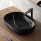 Lavabo Da Appoggio Ovale 60x41 Cm Dal Design Moderno In Ceramica Dall’Effetto Marmorizzato Nero Linea Tokyo