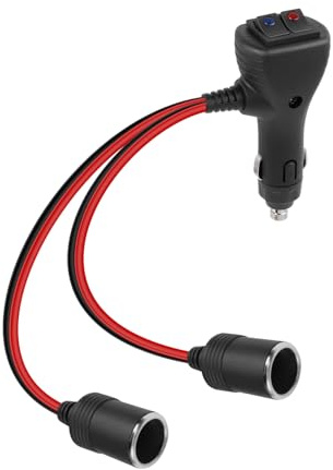 YANBORONSN 1 bis 2 Auto Zigarettenanzünder Splitter, 2-Buchse Auto Zigarettenanzünder Adapter mit zwei unabhängigen Schaltern, 12V 24V Zigarettenanzünder Verlängerung Stecker Kabel mit 15A Sicherung