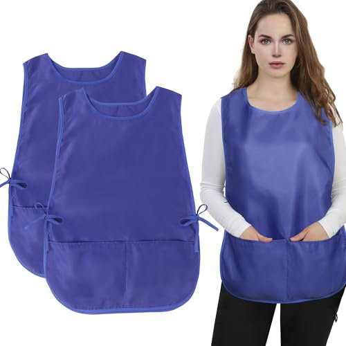 2pcs Küchenschürze Damen, Schürze Unisex Schwarz, Unisex Schürze mit 2 Taschen Verstellbare, für Kellner, Künstler, Friseur (blau)