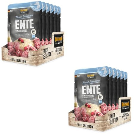 Belcando Finest Selection Adult Ente mit Reis und Preiselbeeren | Doppelpack | 2 x 6 x 300 g | Feuchtnahrung für Sensible oder wählerische Hunde | Praktischen Einzelportionen