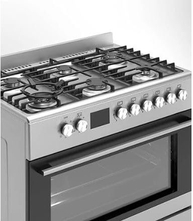 Gasline Gas Standherd 90cm GAG906GOINX Edelstahl Matt, 6 Flammig, Sabaf-Brenner. Gasbackofen mit Grill, elektrische Zündung und Vollzündsicherung Propan/Erdgas