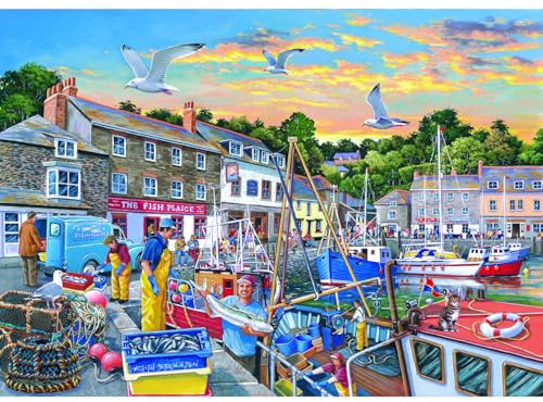 The House of Puzzles Catch of the Day Jigsaw - Big 500 Piece Jigsaws For Adults, Extra Large Pieces, Artist Illustrated, Scenic Landscape, Deluxe Puzzle Gifts