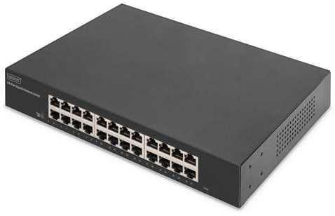 DIGITUS DN-80113-2 – 24 Port Gigabit Netzwerk-Switch – unmanaged – lüfterlos – VLAN-Modus – DIP-Schalter – 10/100/1000 Mbit/s – inkl. 19 Montagewinkeln – schwarz
