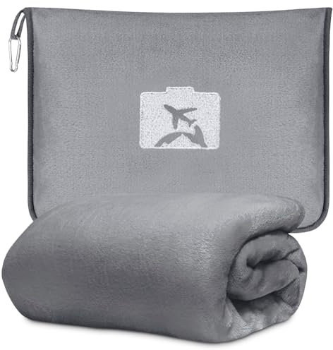 Coperta viaggio morbida e calda 2 in 1, portatile con custodia e clip, trasformabile in cuscino, per aereo e auto