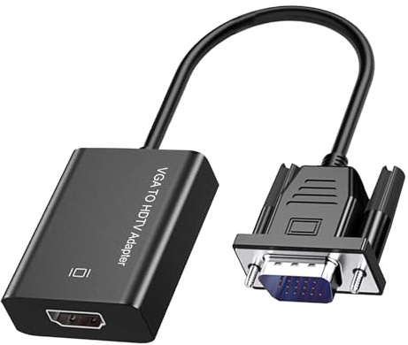 Cyberguys! Adaptateur VGA vers HDMI, convertisseur VGA 1080p Full HD vers HDMI avec audio, unidirectionnel, comprend un câble auxiliaire de 3,5 mm et micro USB, compatible avec ordinateurs portables