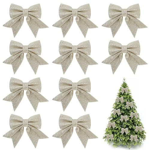 AOOSA Weihnachtsschleifen, 10 Stück Glitzer Weihnachtsbaum Schleifen | Schleifen Weihnachten, Weihnachtsbaumschmuck Deko für Weihnachtsbaum, Weihnachtskranz, Urlaub, Hochzeit, Feierlichkeiten