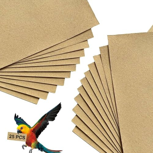 Bavooty Kiespapier für Vogelkäfig,25 Stück Vogelkäfig-Kies,Schleifpapier für Vögel, Vogelkäfig-Auskleidung,Kieseinlage,Papageienkäfig,für Kleine Papageien, Nymphensittiche,Sittiche,43 * 28cm