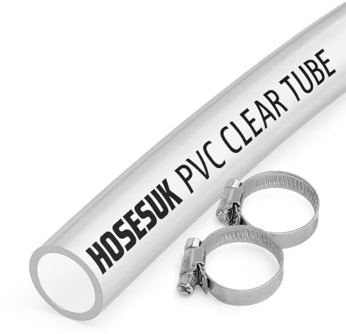 8mm ID x 10mm OD PVC Clear Vinyl Tubing Plastic Pipe Air Water Hose with Clamps 3 Metre (9.84 Ft)