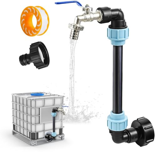 Riisoyu IBC Tank Schwanenhals3/4 IBC Adapter Auslaufhahn S60x6 Wasserhahn Absperrhahn IBC Adapter IBC Container Messing Wasserhahn mit Schwanenhals für Regenwassertank Wasserfaß Regenfass