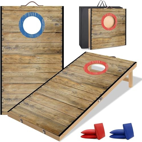 NZQXJXZ Cornhole Game Set, 2 ft x 1 ft Solid Wood Premium Corn Hole Boards with 6 Bean Bags and a Carrying Bag, Outdoor Corn Toss Game Set for Family and Adults